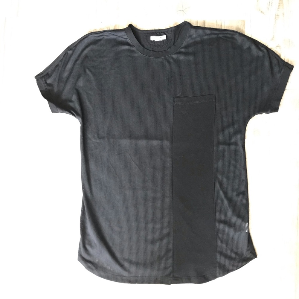 Helmut Lang half mesh black short sleeve tee Sz L - Picture 1 of 8